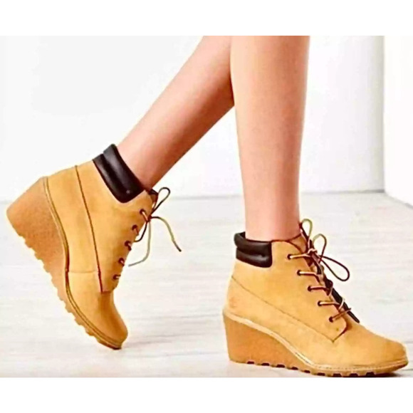 Timberland Wedge Bootie Nubuck Leather Gray Ankle Boots - Picture 11 of 11